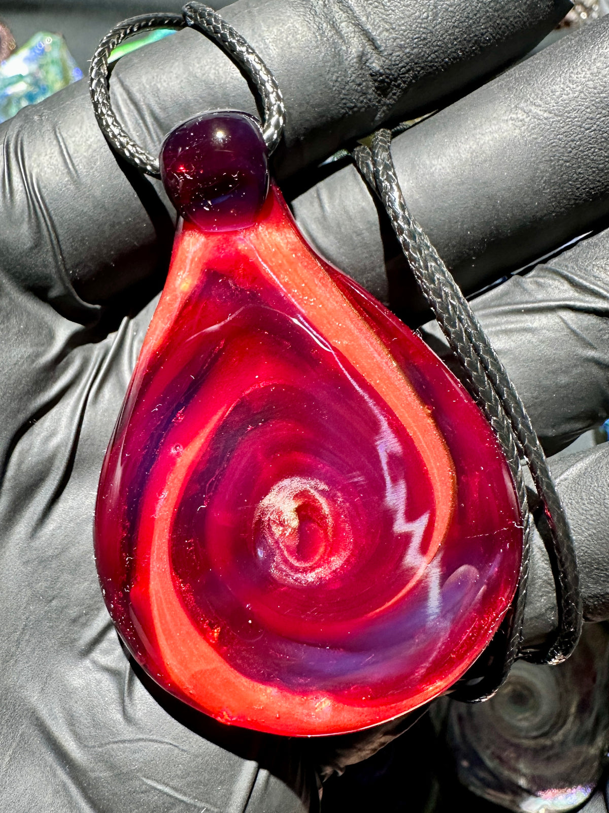 Galaxy Pendant - Blood Red/Salmon Pink, Opal, Dichro