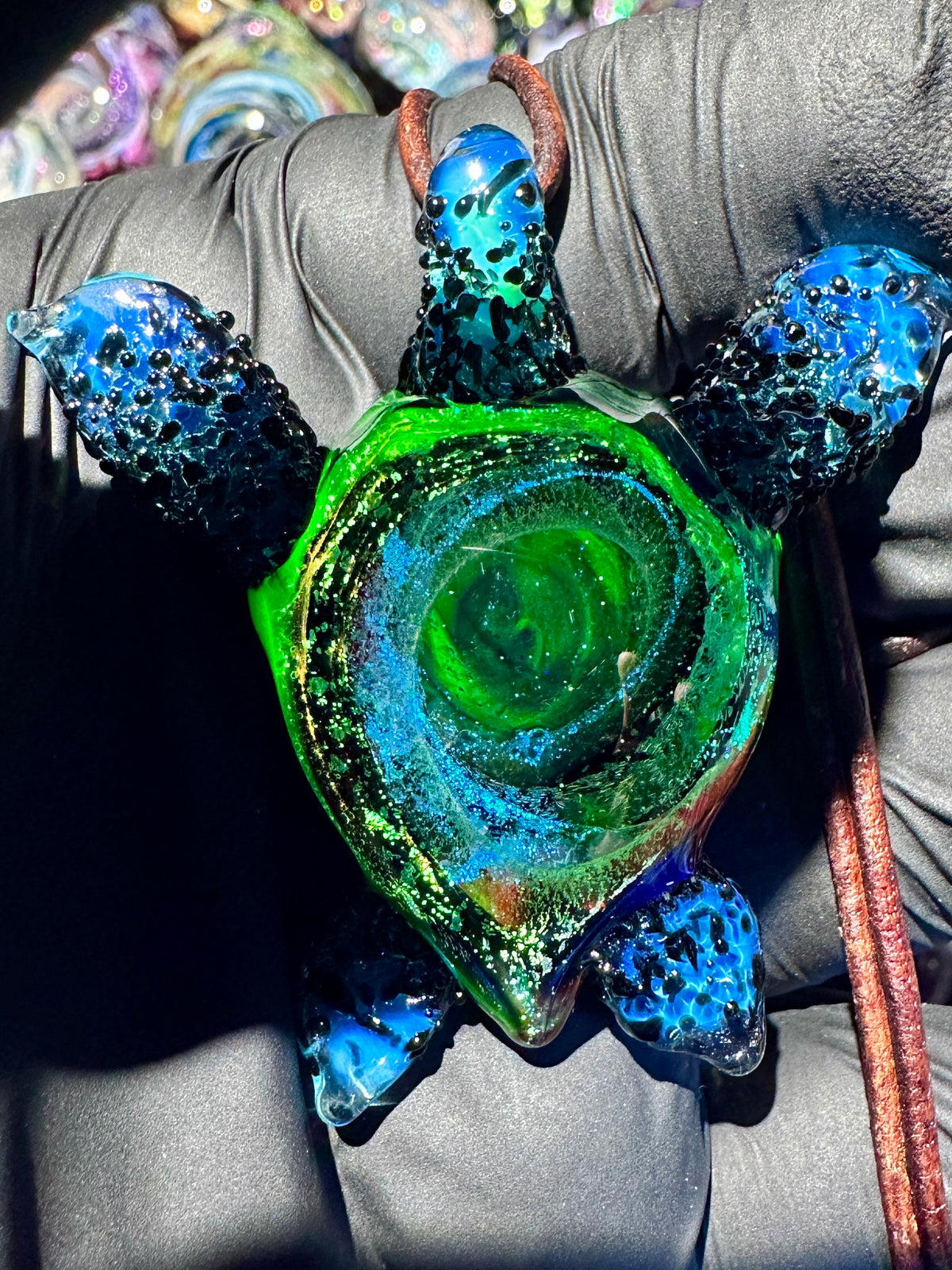Sea Turtle Pendant - Black/Aqua, Opal, Dichro UV