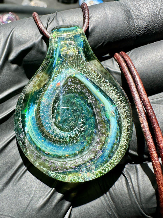 Galaxy Pendant - Light Sparkle Green, Opal, Dichro, UV
