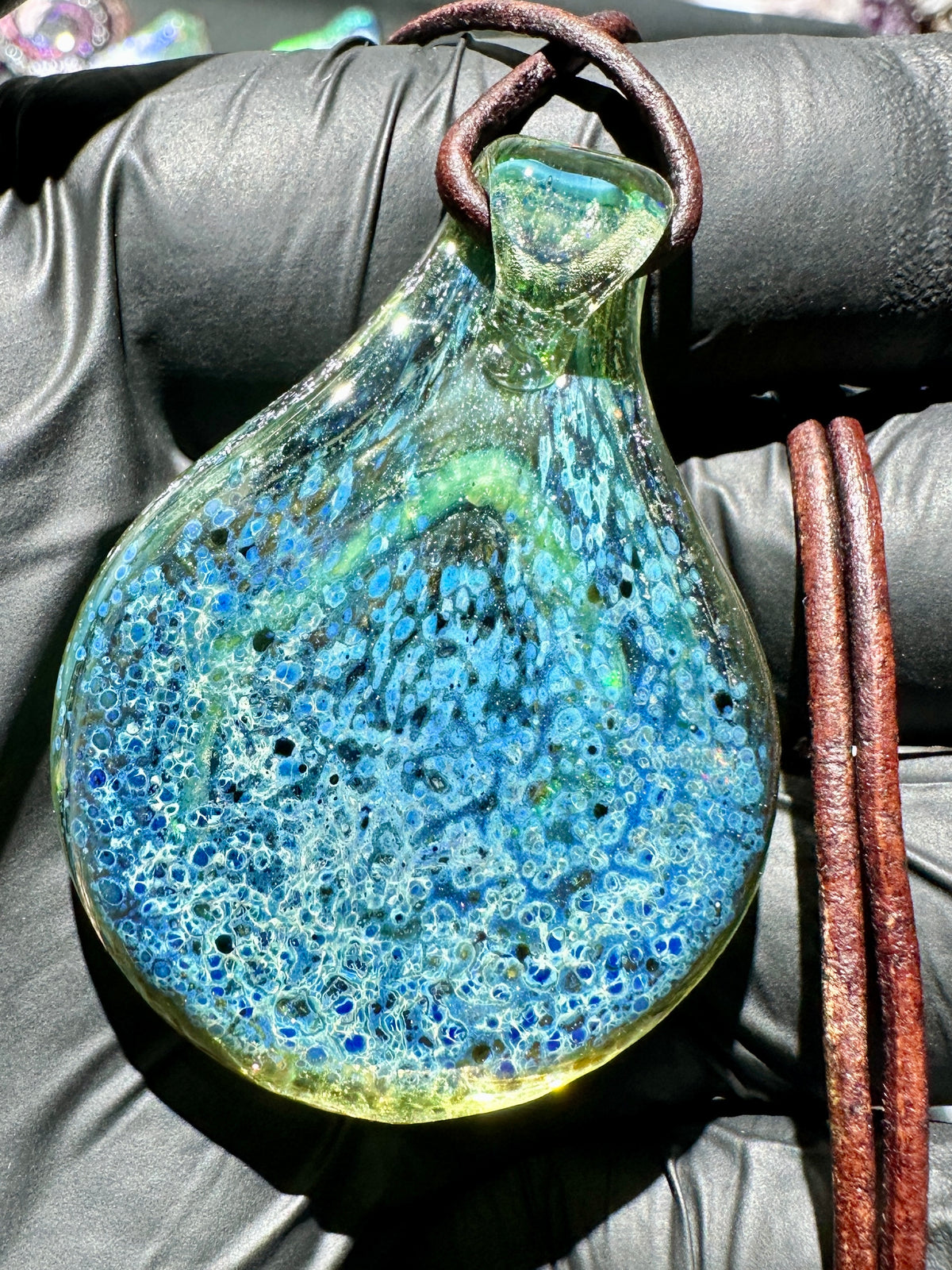 Galaxy Pendant - Light Sparkle Green, Opal, Dichro, UV