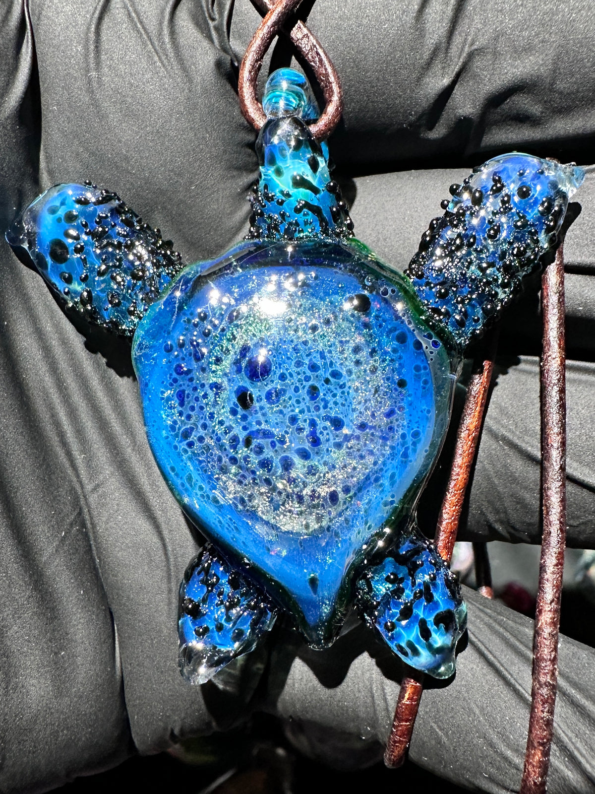 Sea Turtle Pendant - Black/Aqua, Opal, Dichro UV