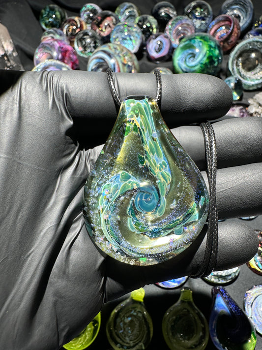 Galaxy Pendant - Blue/Green/Gold, Opal, Dichro
