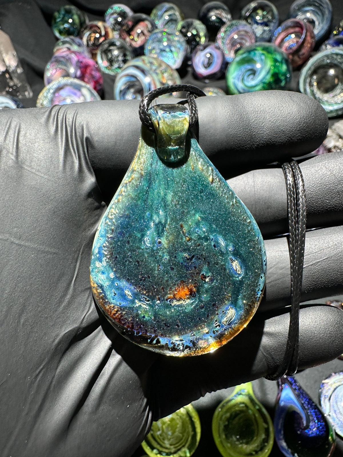 Galaxy Pendant - Blue/Green/Gold, Opal, Dichro