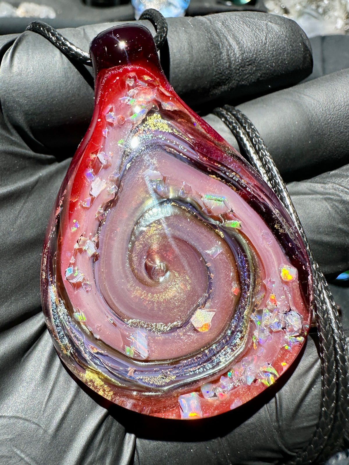 Galaxy Pendant - Blood Red/Salmon Pink, Opal, Dichro