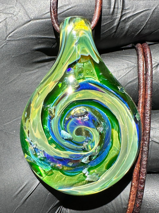 Galaxy Pendant - Green/Gold, Opal, Dichro UV