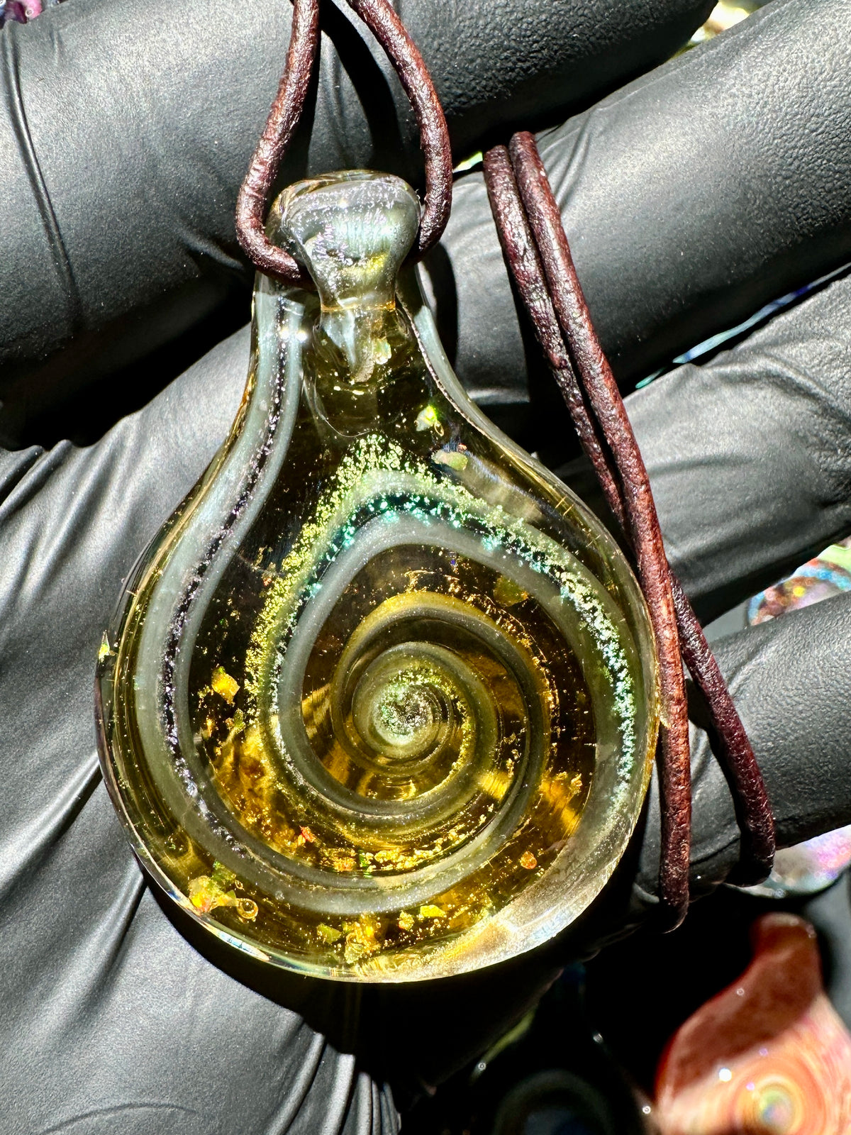 Galaxy Pendant - Amber/Sage, Opal, Dichro
