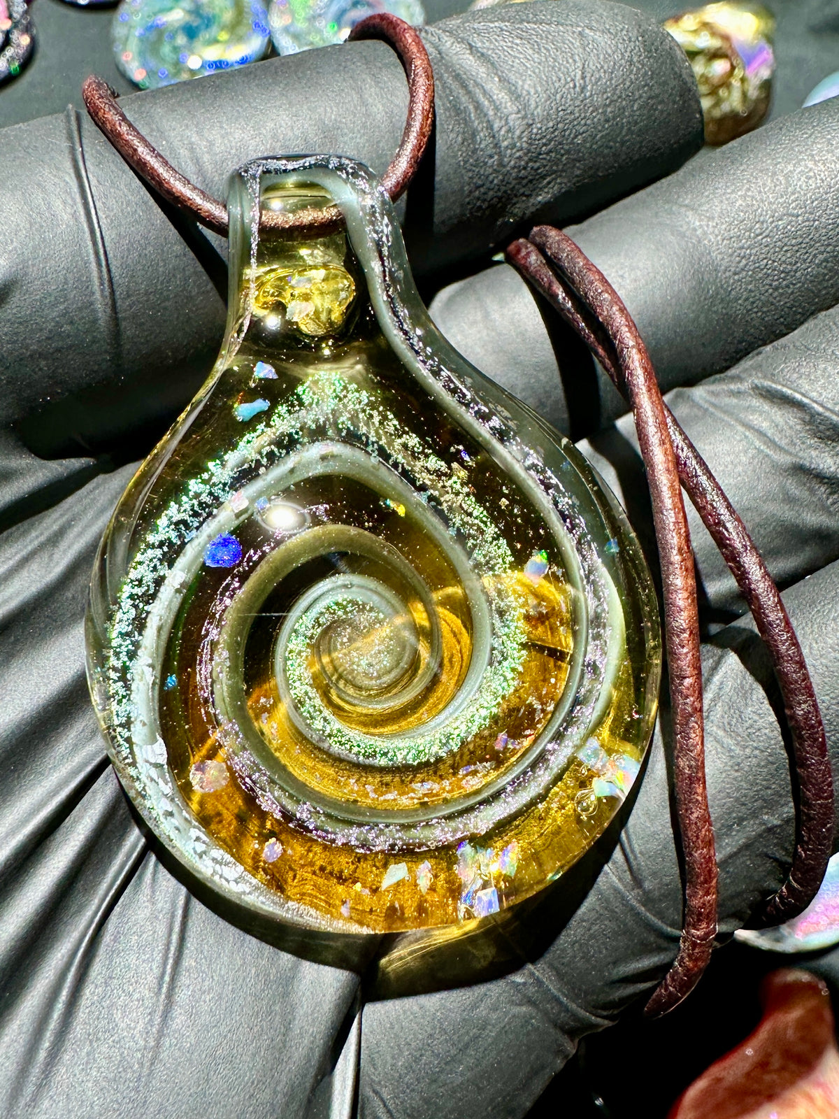 Galaxy Pendant - Amber/Sage, Opal, Dichro