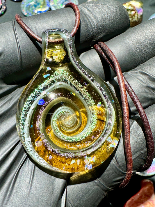 Galaxy Pendant - Amber/Sage, Opal, Dichro