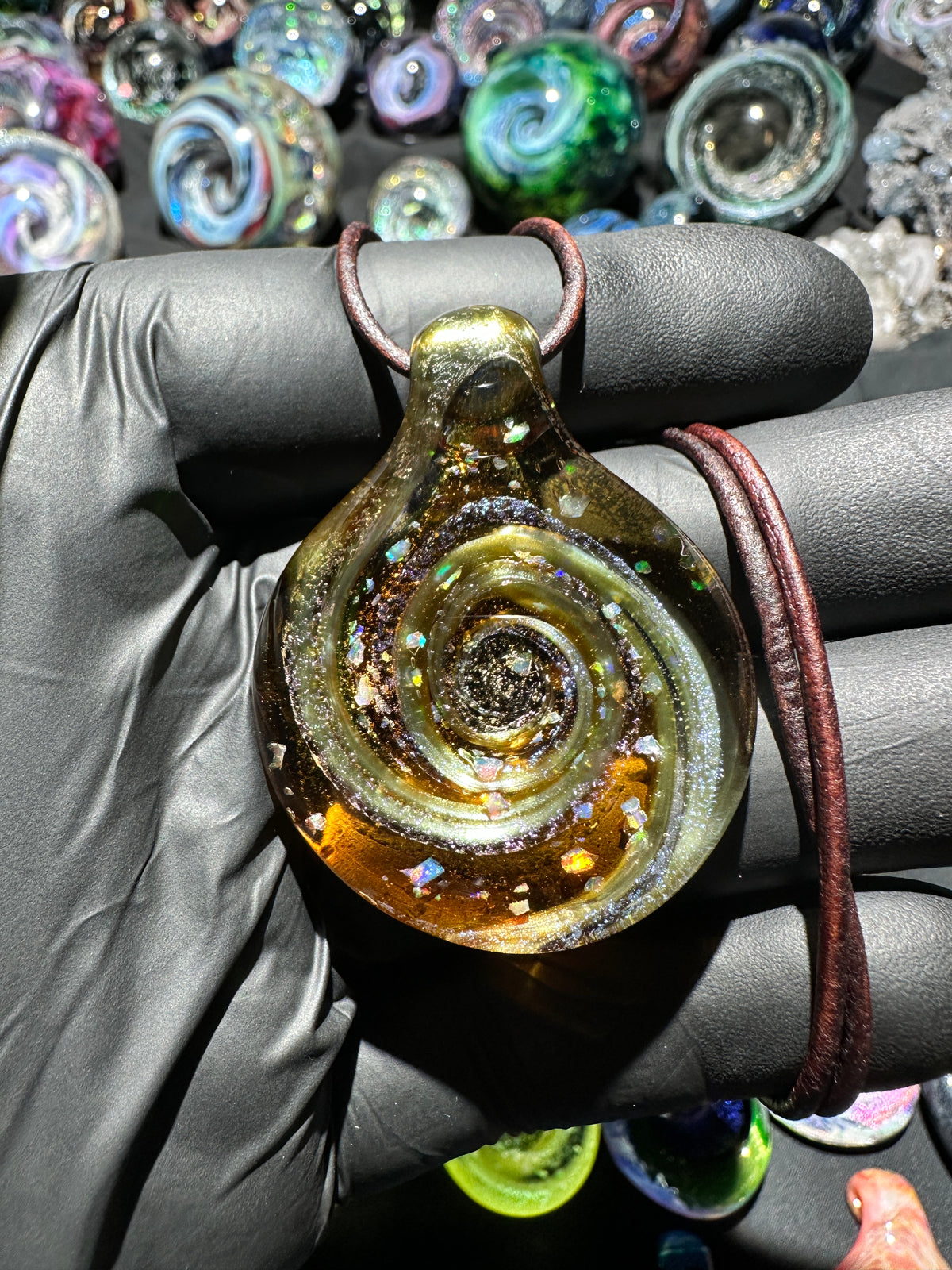 Galaxy Pendant - Amber/Gold, Opal, Dichro