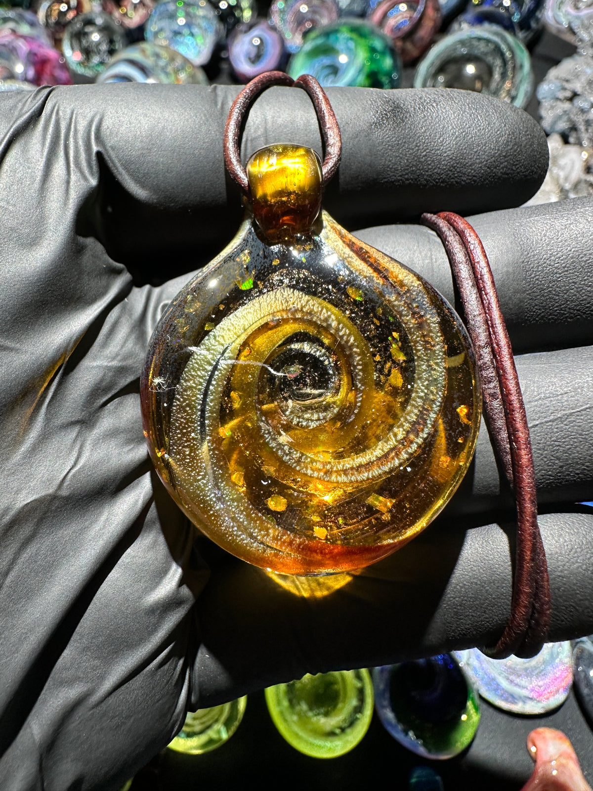 Galaxy Pendant - Amber/Gold, Opal, Dichro