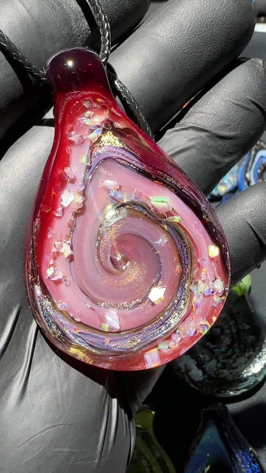 Galaxy Pendant - Blood Red/Salmon Pink, Opal, Dichro