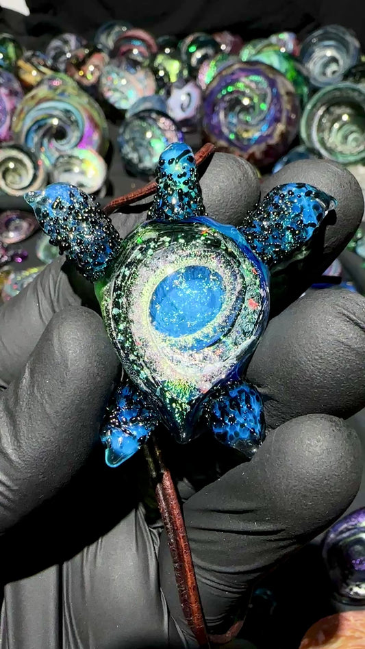 Sea Turtle Pendant - Black/Aqua, Opal, Dichro UV
